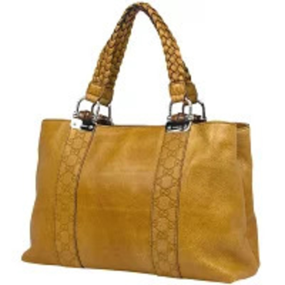 Gucci Bamboo 2way Tote Bag Guccissima Woven Leather Yellow